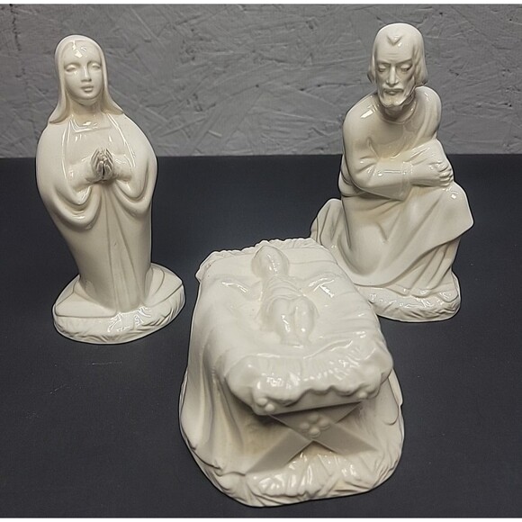 VTG 70s Holland Mold Ceramic Glazed Nativity Mary Joseph Baby Jesus Religious - Picture 1 of 16